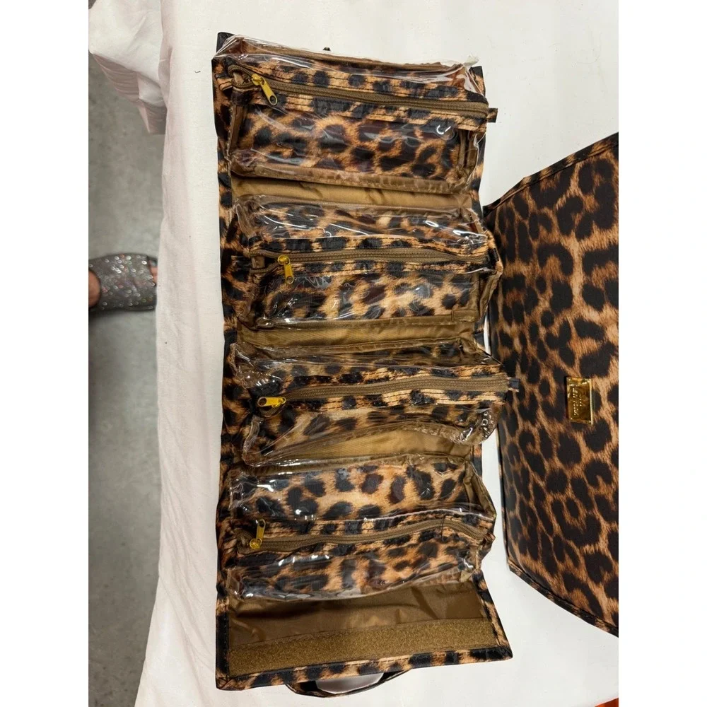 Joy Mangano Set of 3 Better Beauty Case Leopard w/ BONUS JEWELRY CASE HOLDER